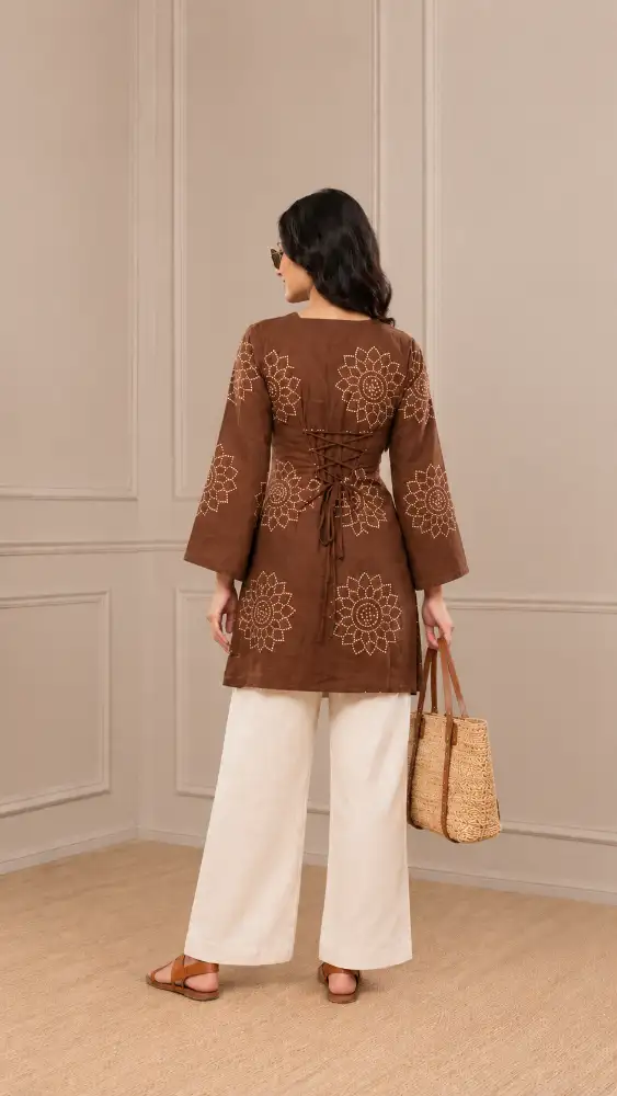 Mustard Bandhani Printed Kurti Back
